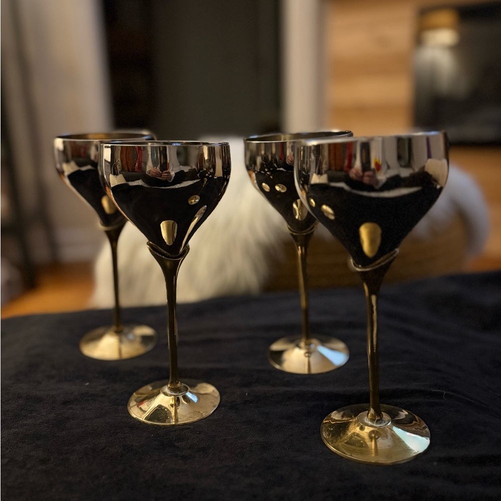 Solid Brass Tulip Shape Wine Glasses/Goblets